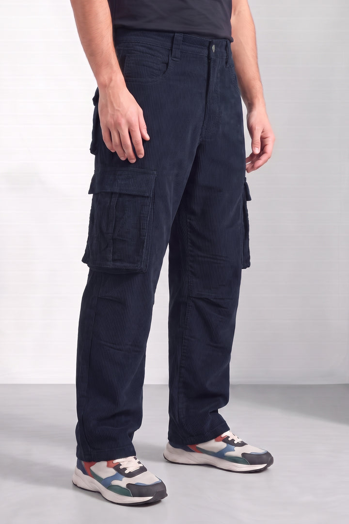 Navy Blue Premium Corduroy 6-Pocket Cargo Trousers