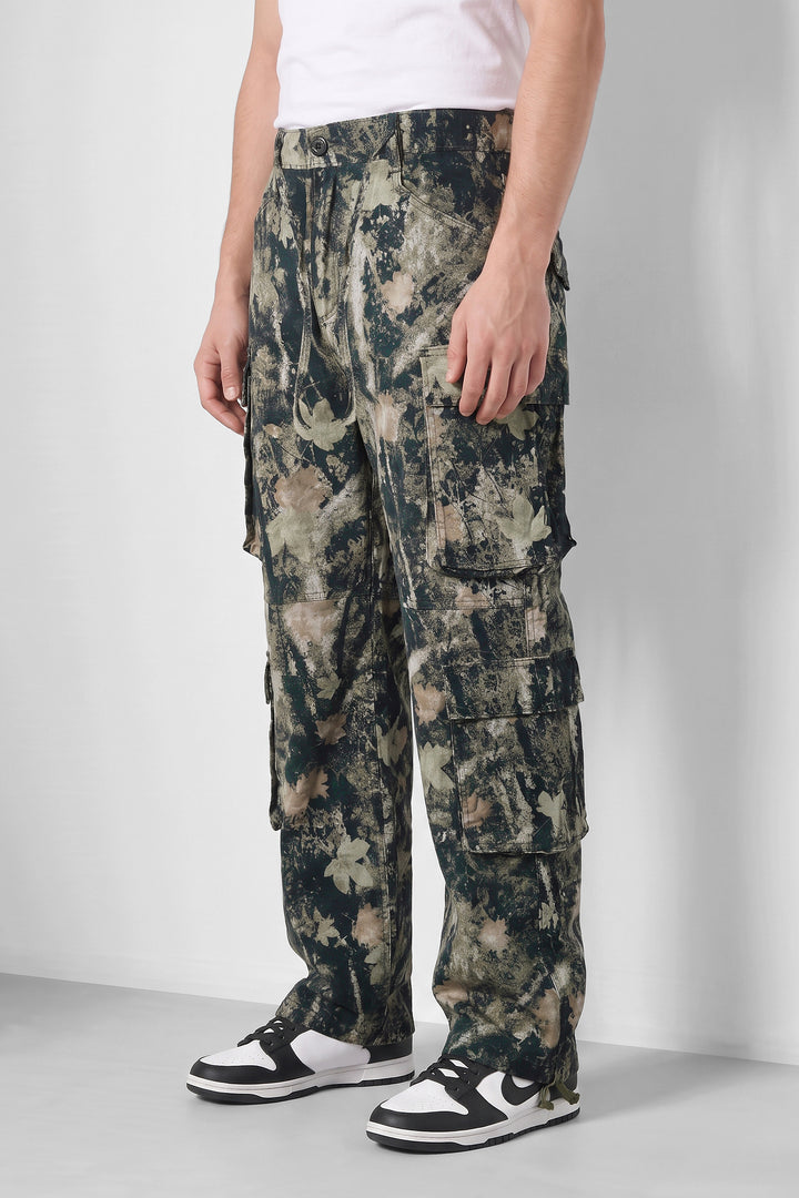 Green & Beige Camouflage 8-Pocket Cargo Trousers