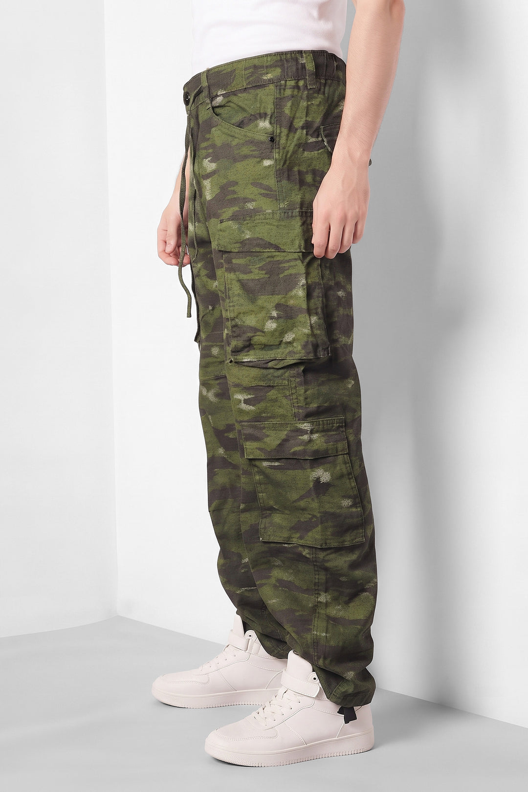 Green Camouflage Multi-Pocket Utility Cargo Trousers