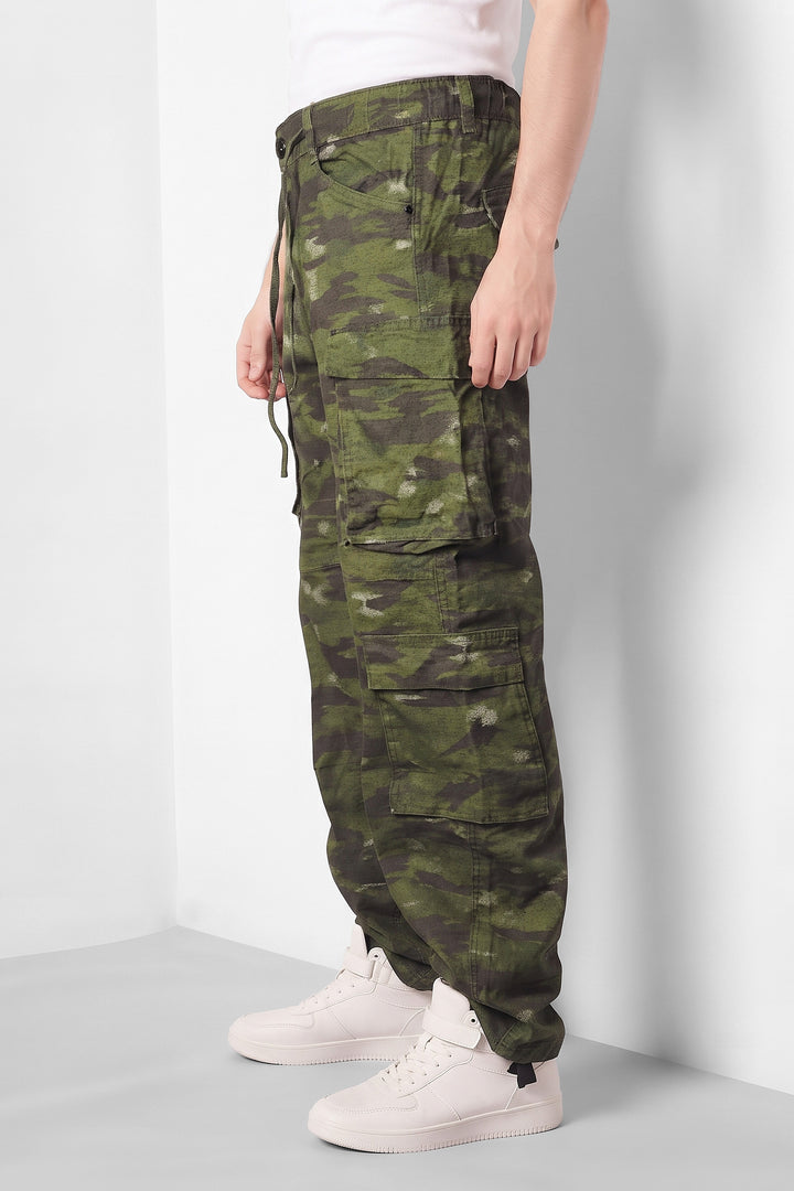 Green Camouflage Multi-Pocket Utility Cargo Trousers