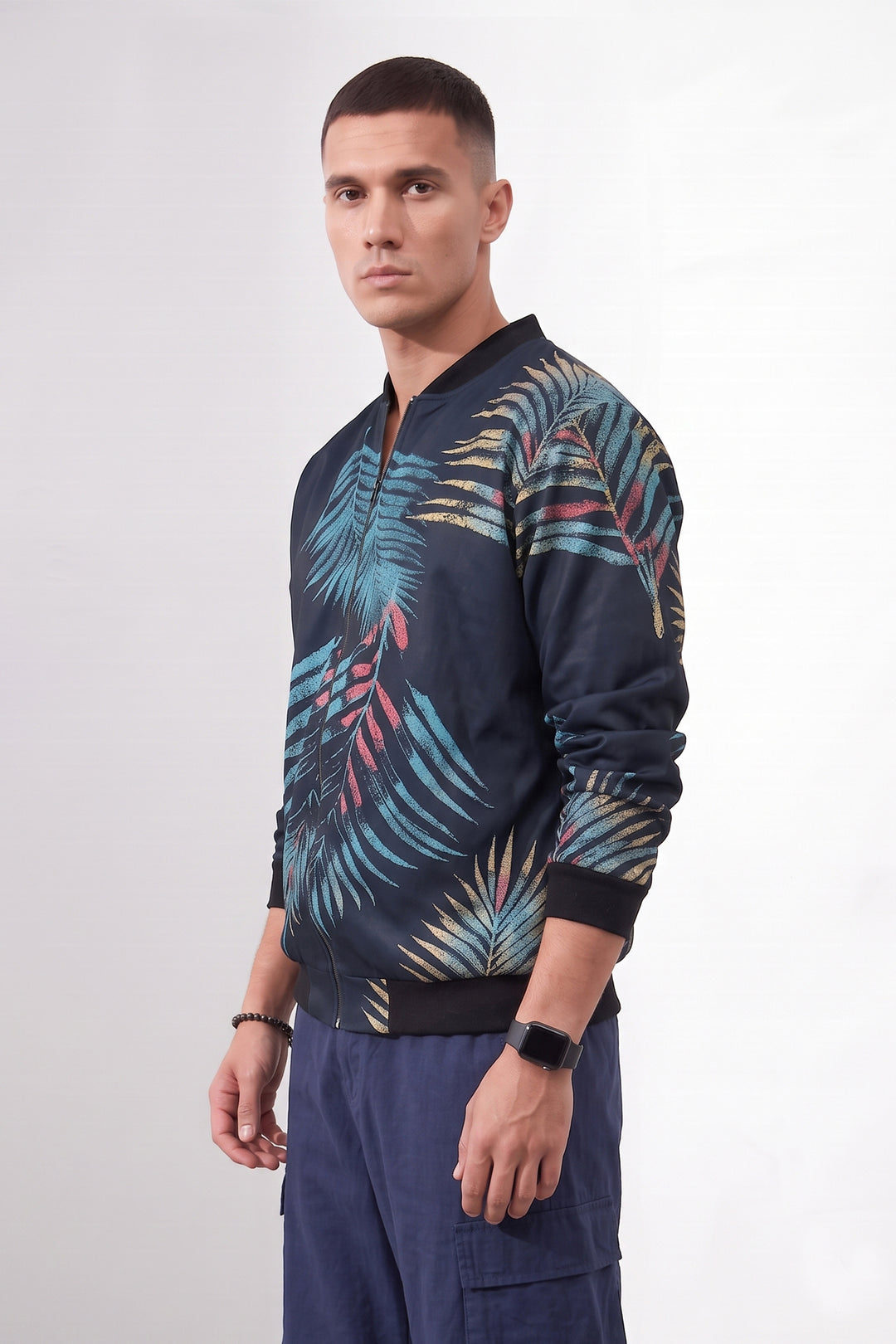 Black Leaf Digital Printed Bomber Jacket