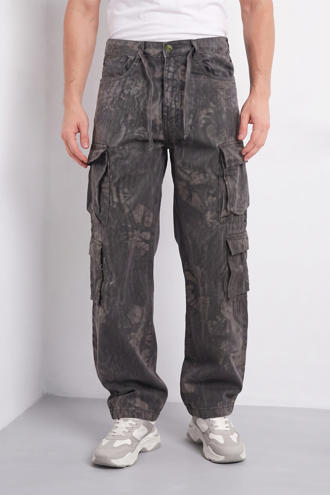 Black Multi Mens 8 Pocket Cargo Pants | Multi-Pocket Utility Trousers | Regular Fit Casual Cargo Pants