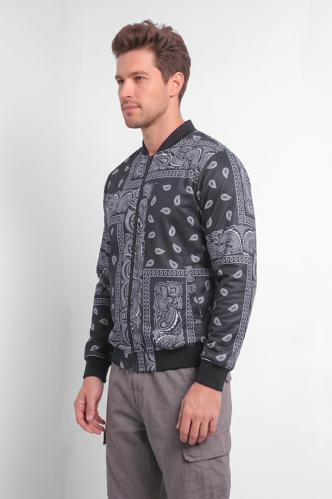 Black Digital Printed Regular Fit Bomber Jacket