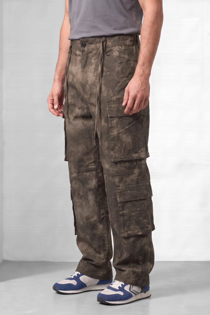 Brown Distressed 8-Pocket Utility Cargo Trousers