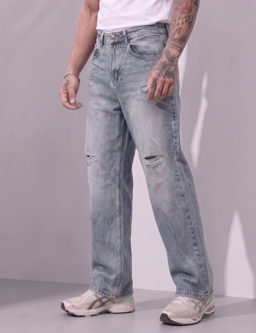 Blue Men Button Closure Denim Cargo