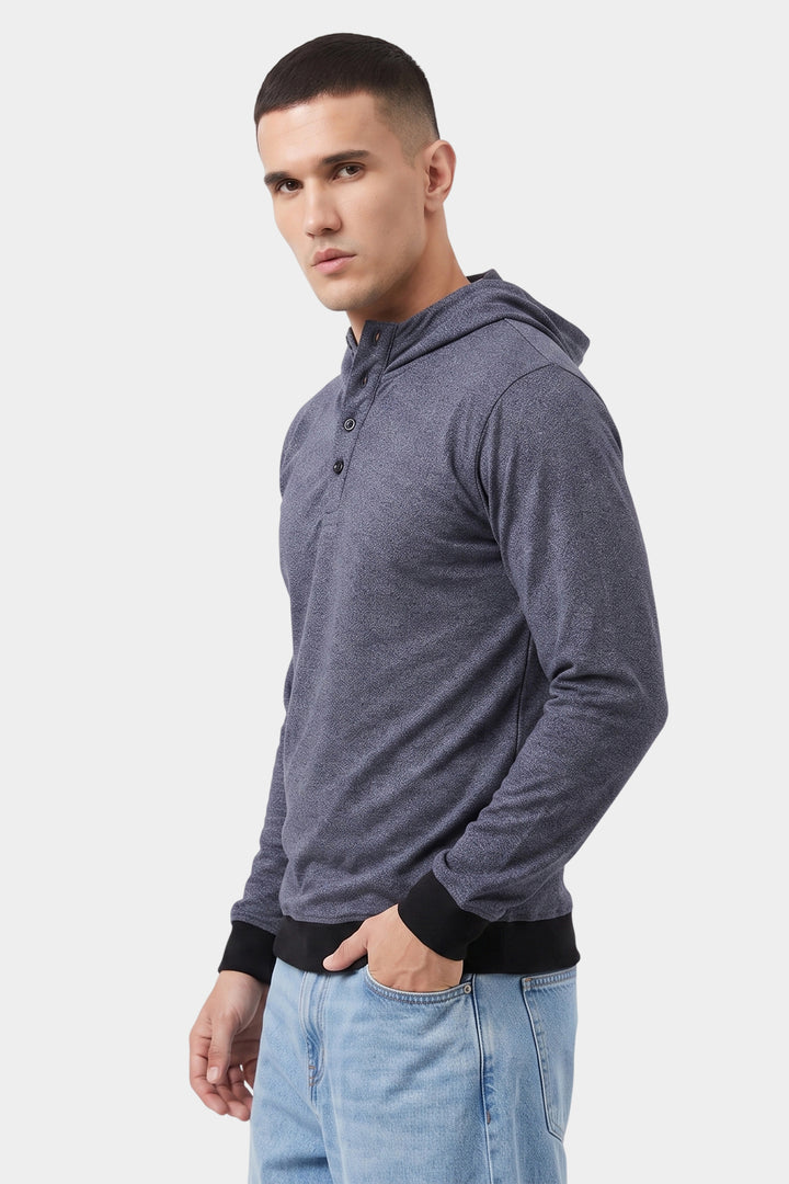 Grey Hooded Full Sleeve Cotton T-Shirt
