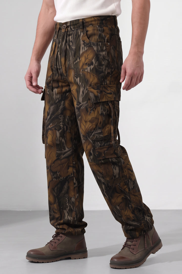Multicolor Men Camouflage Print 8 Multi Pocket Cargo Trousers