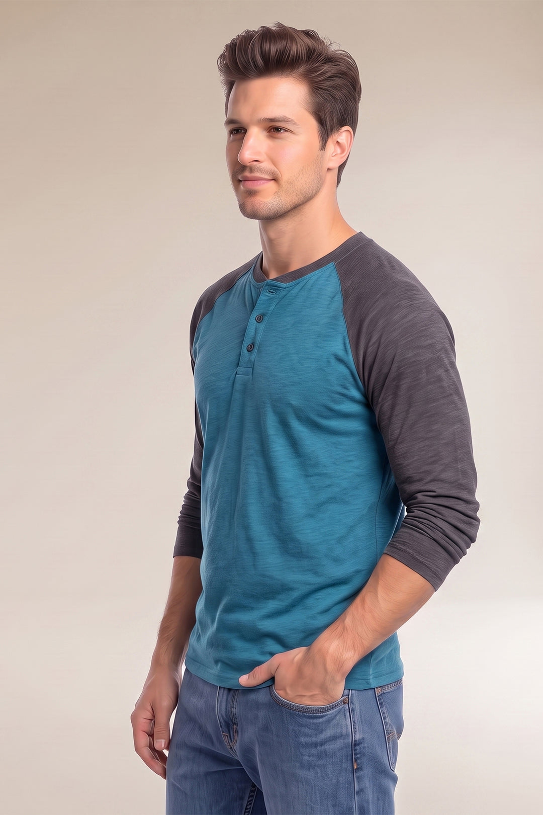 Raglan Color Blocked Henley T-Shirt