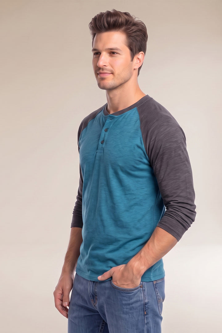 Raglan Color Blocked Henley T-Shirt