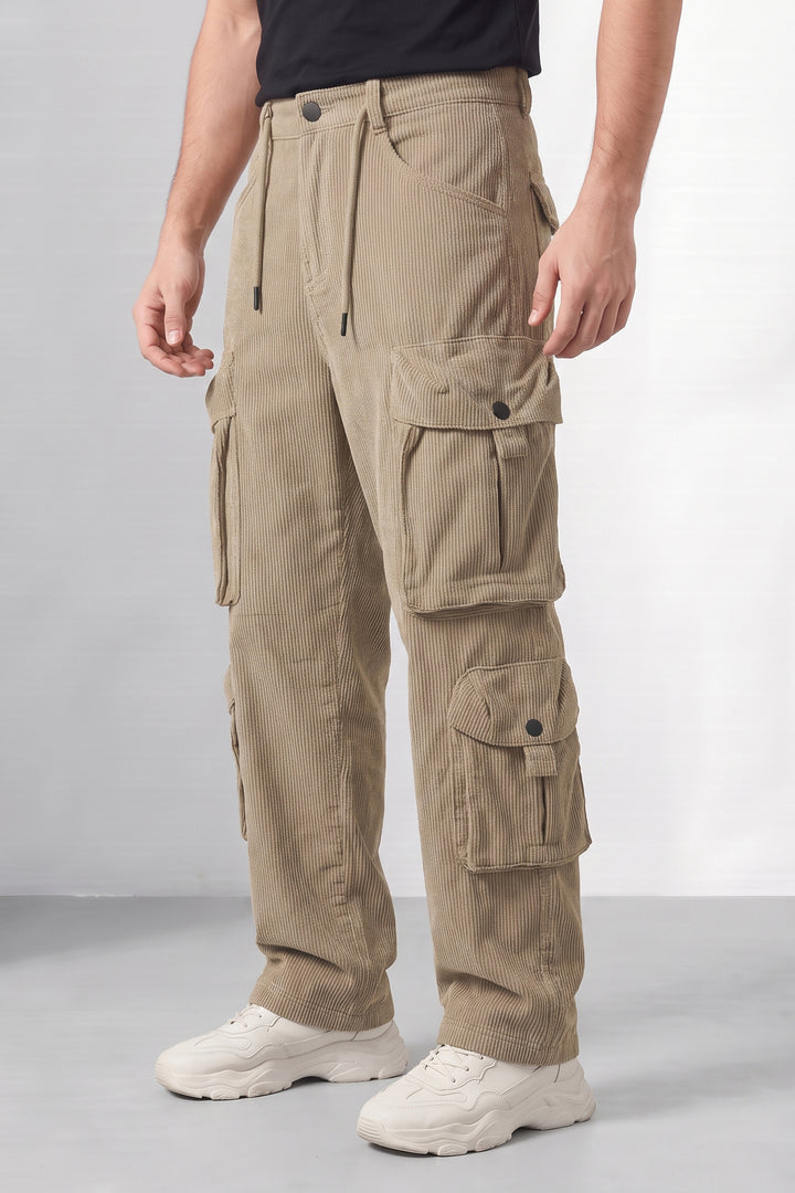 Beige Coudroy 8-Pocket Cargo Tactical Trousers
