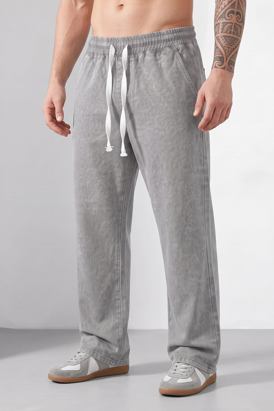 Grey Denim Shade Contemporary Acid Wash Sweatpant