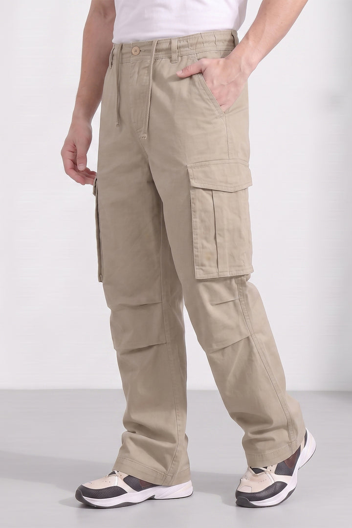 Beige 6 Pocket Tactical Cargo Pants Comfortable Casual Trousers
