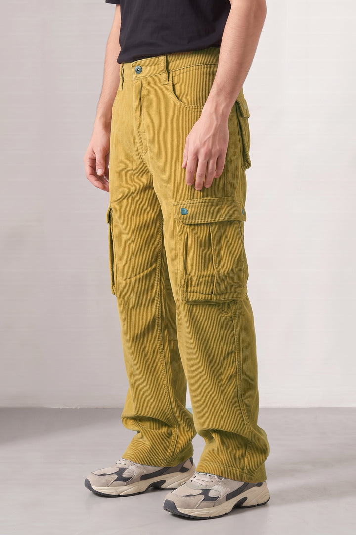 Yellow Premium Corduroy 6-Pocket Cargo Trousers