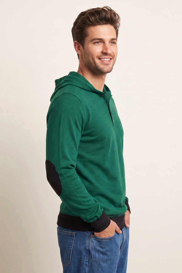 Green Full Sleeved Hooded Neck T-Shirt