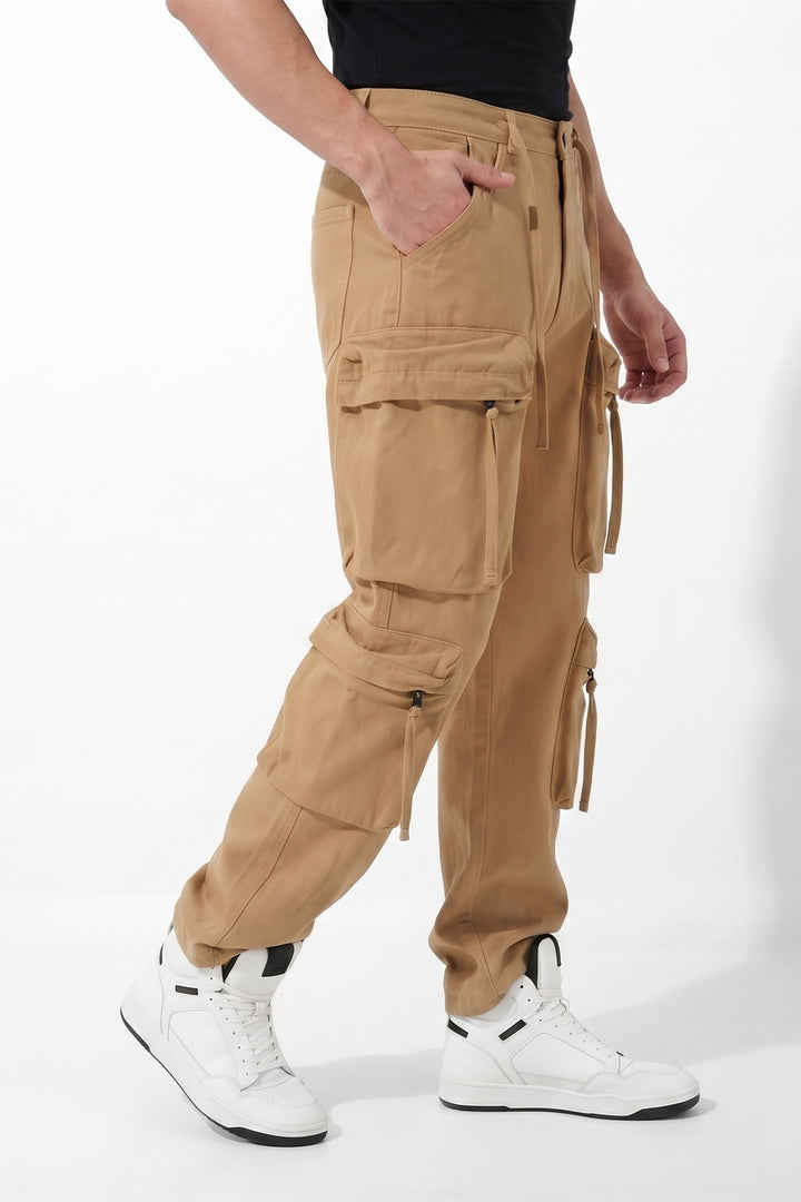Gritstones Men's Gold Utility 10 Pocket Cargo Pants