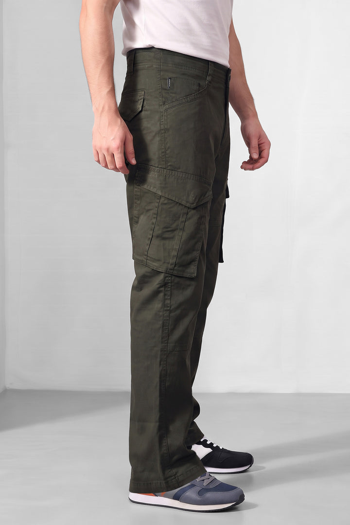 Olive Green Premium Utility Cargo Trousers with 6-Pocket Design