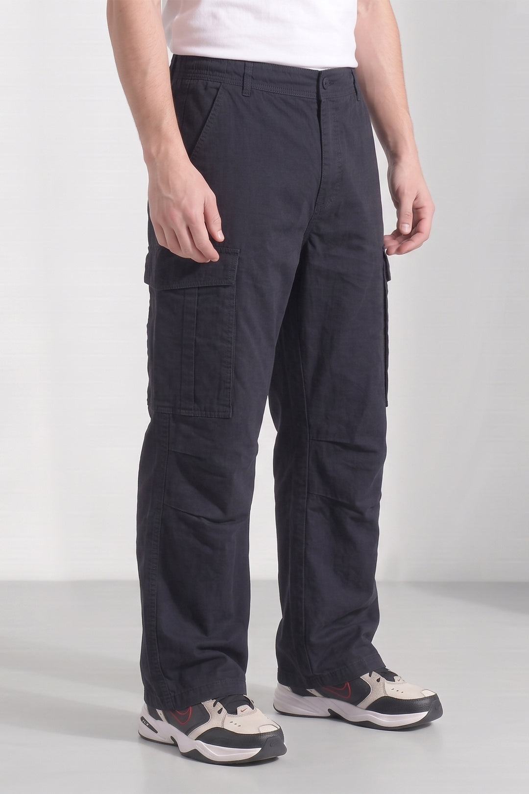 Black 6 Pocket Tactical Cargo Pants Comfortable Casual Trousers