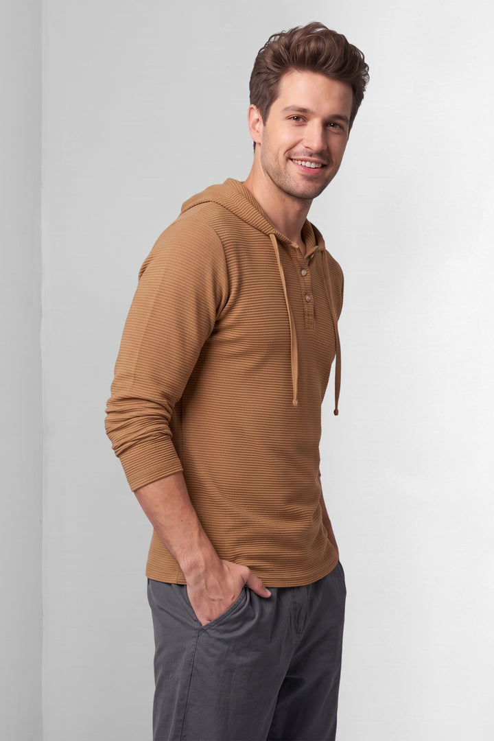 Golden Waffle Placket Hooded T-Shirt