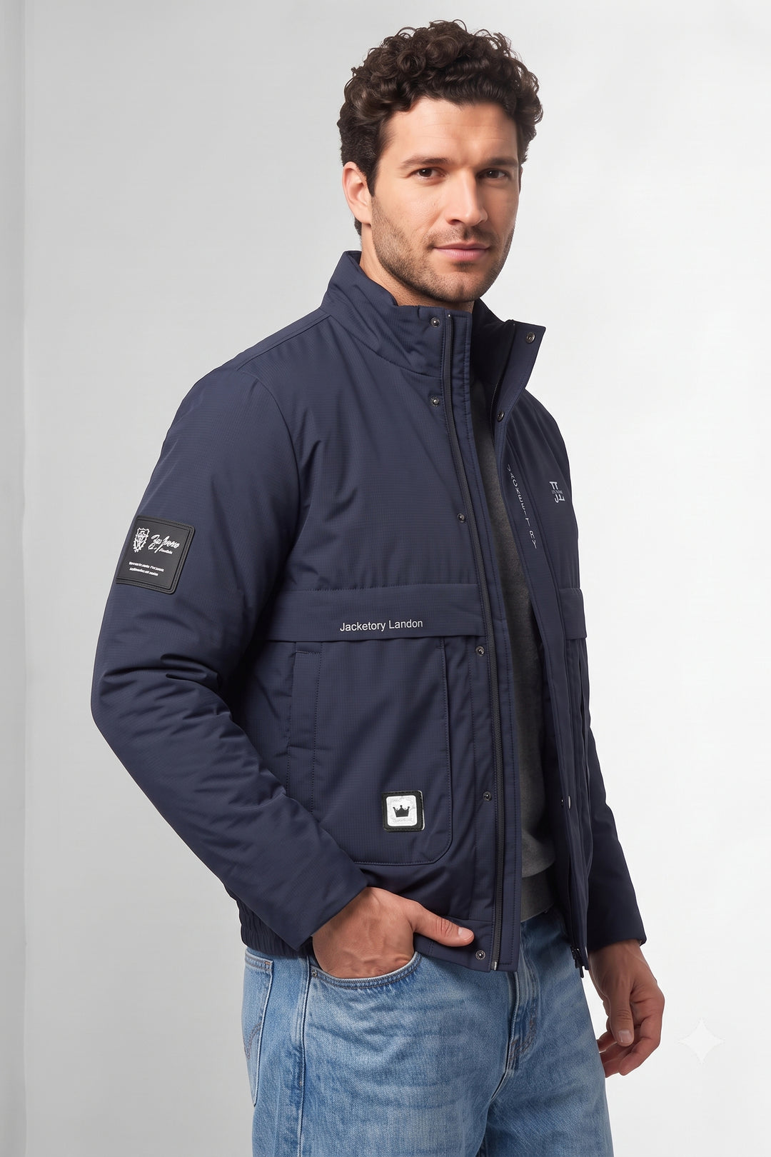 Dark Navy Quilted Puffer Jacket with Fur Collar