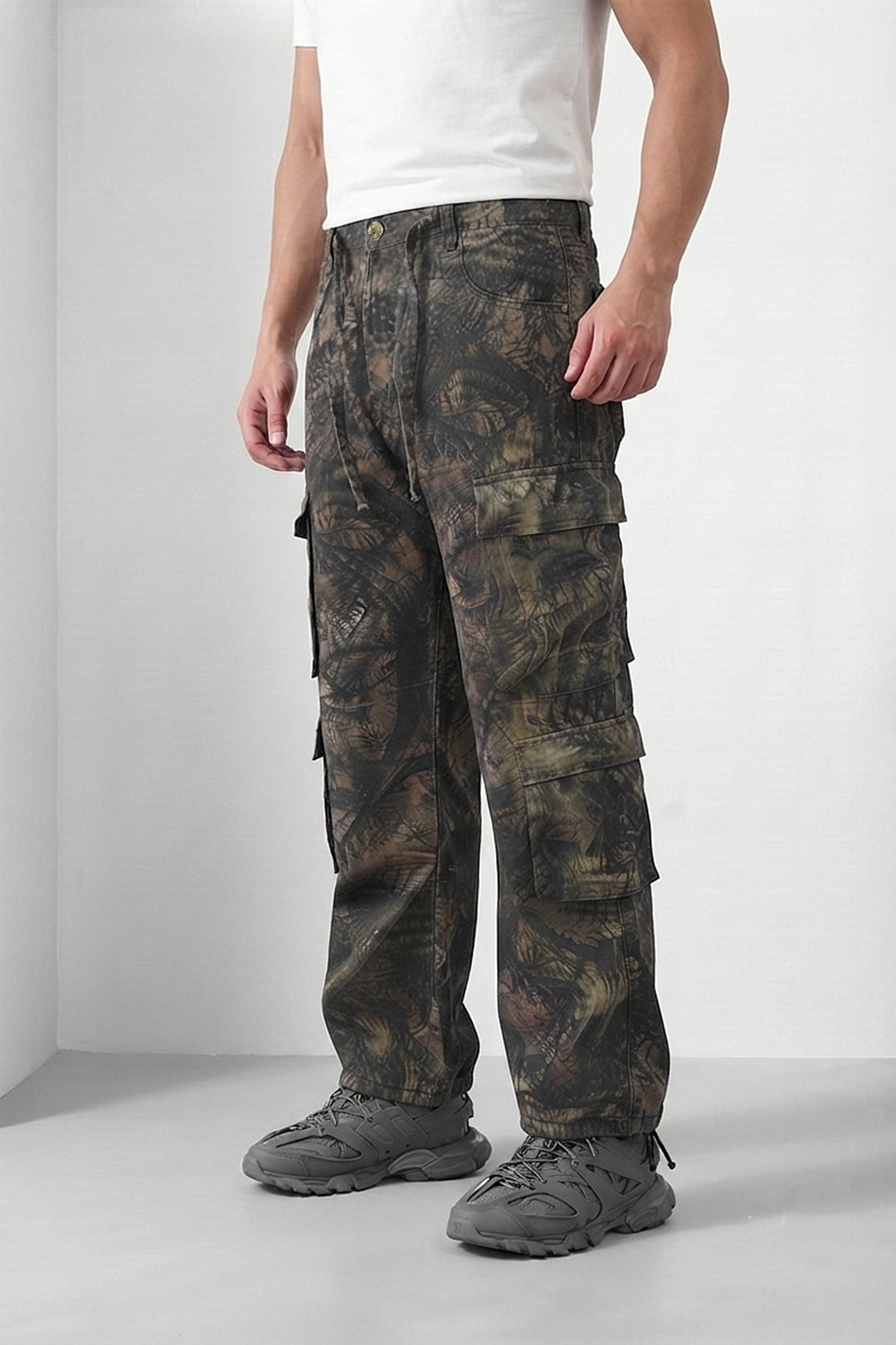 Green Army Mens 8 Pocket Cargo Pants | Multi-Pocket Utility Trousers | Regular Fit Casual Cargo Pants