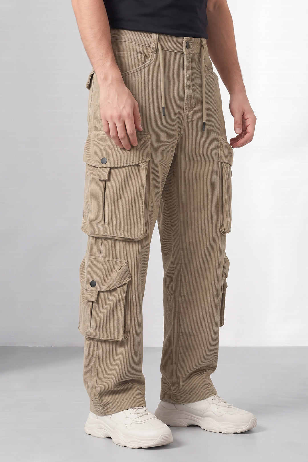Beige Coudroy 8-Pocket Cargo Tactical Trousers