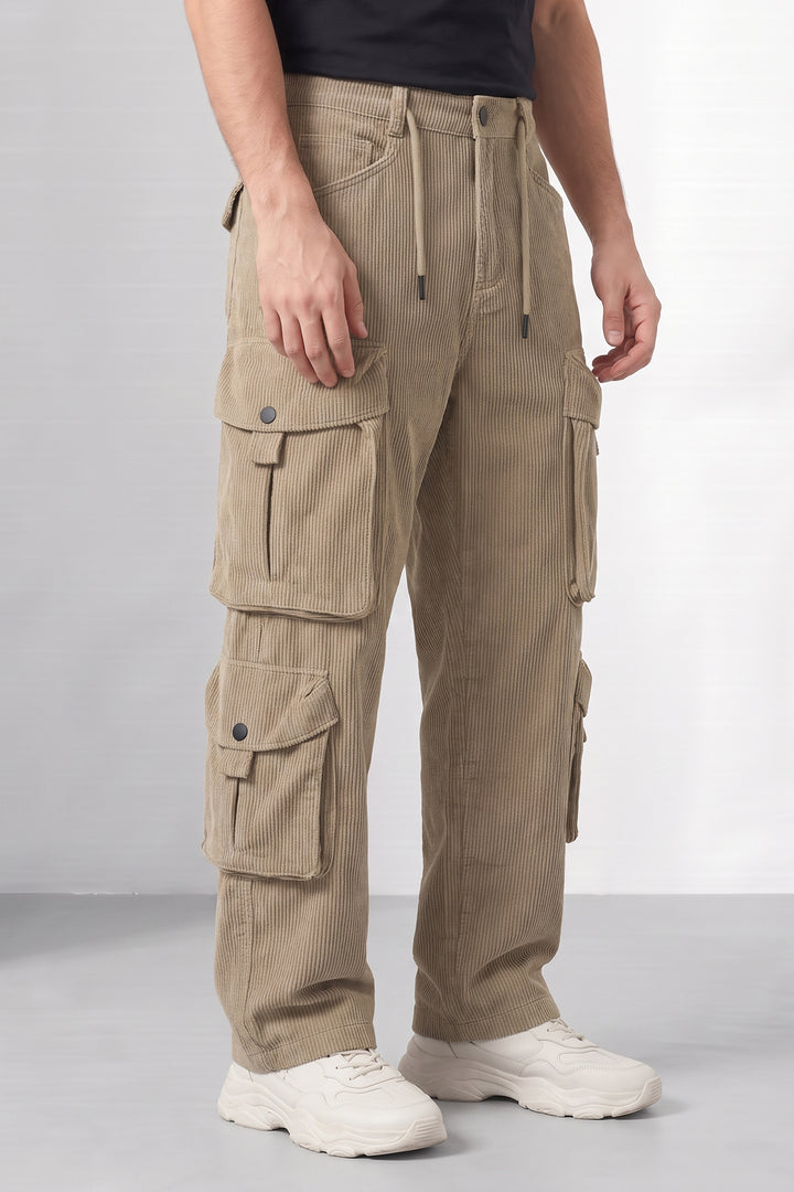 Beige Coudroy 8-Pocket Cargo Tactical Trousers