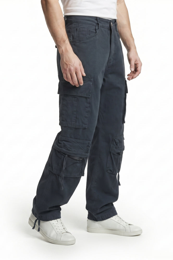 Gritstones Men's Black Utility 10 Pocket Cargo Pants
