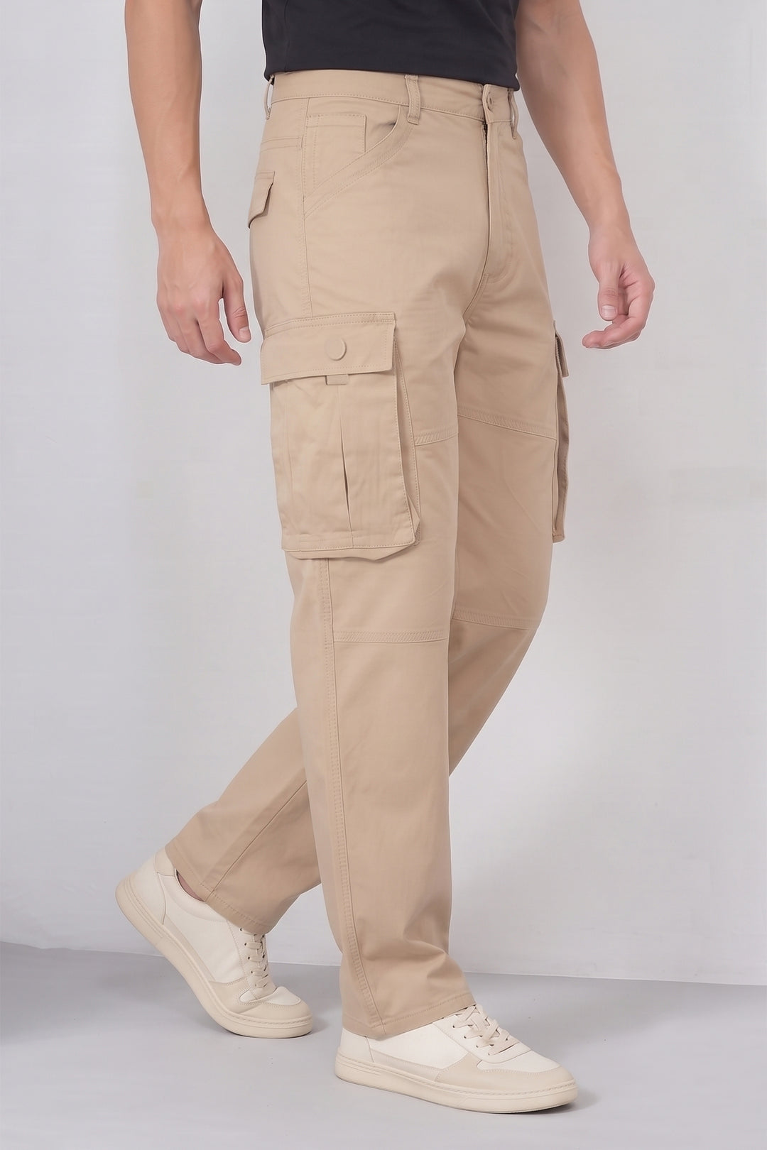Cream Mens 6 Pocket Cargo Pants
