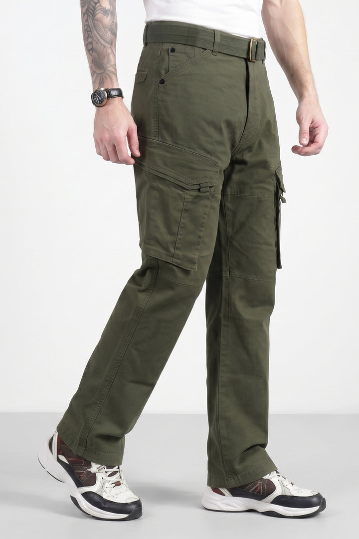 Dark Green Cotton 6 Pocket Cargo Pant
