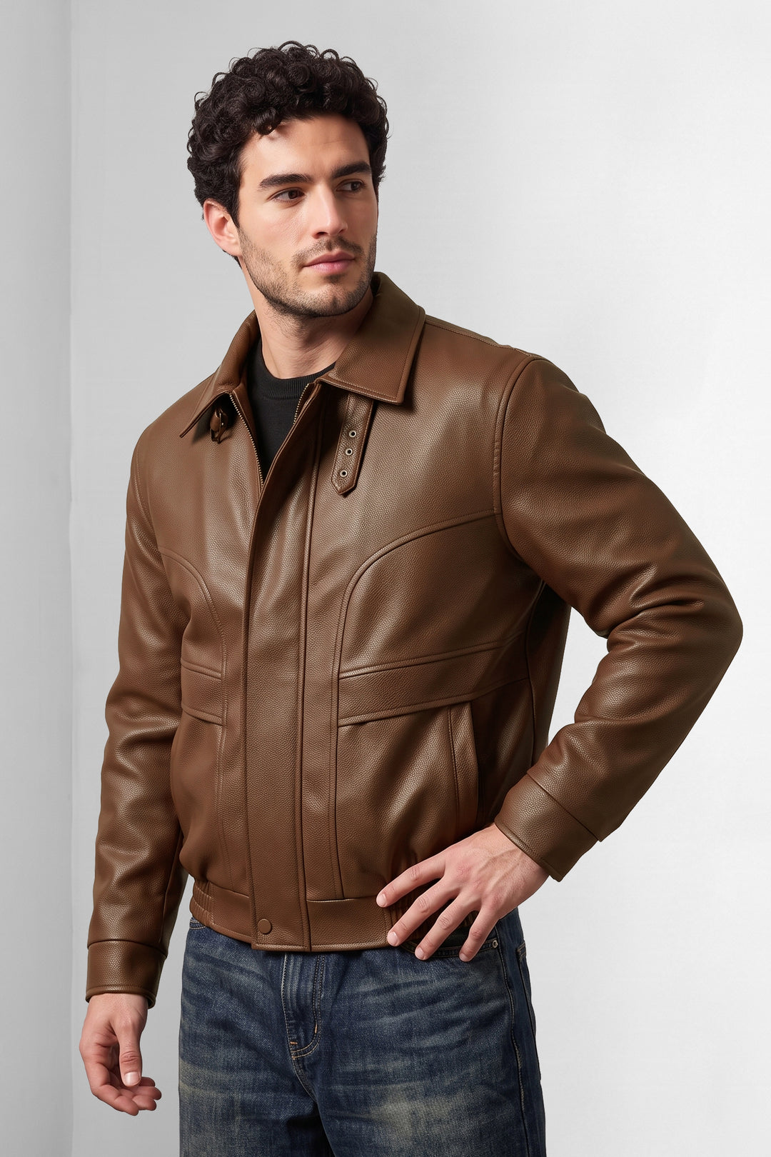 Dark Brown Fuax Leather Heavy Winter Jacket