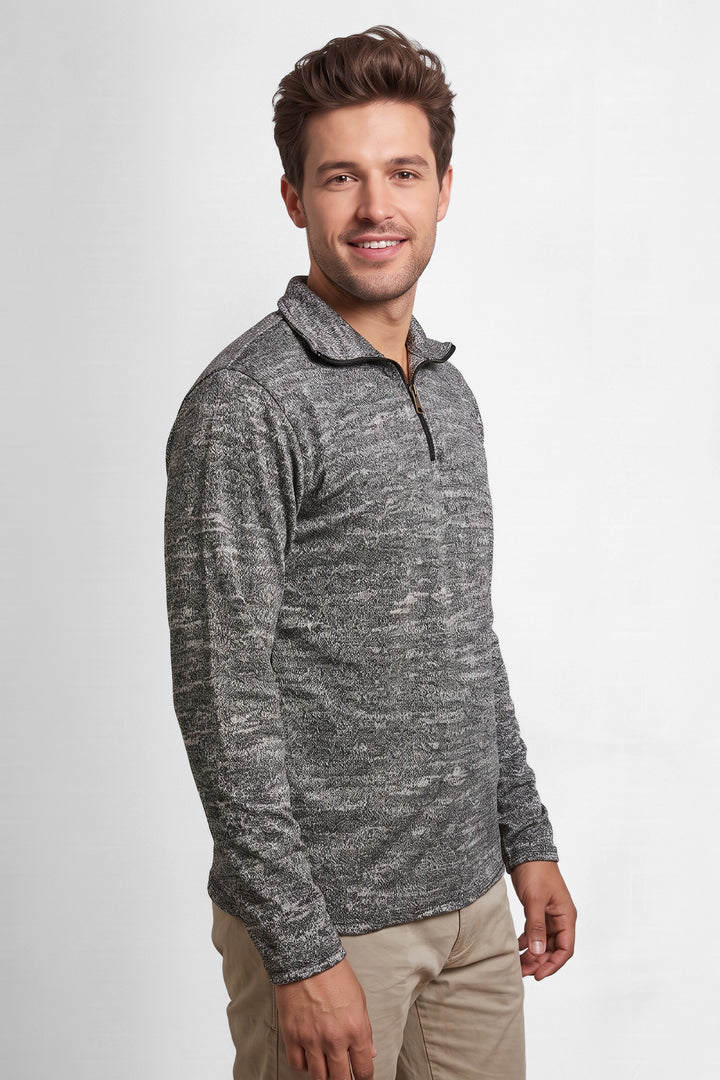 Grey Black Self Design Cotton T-Shirt
