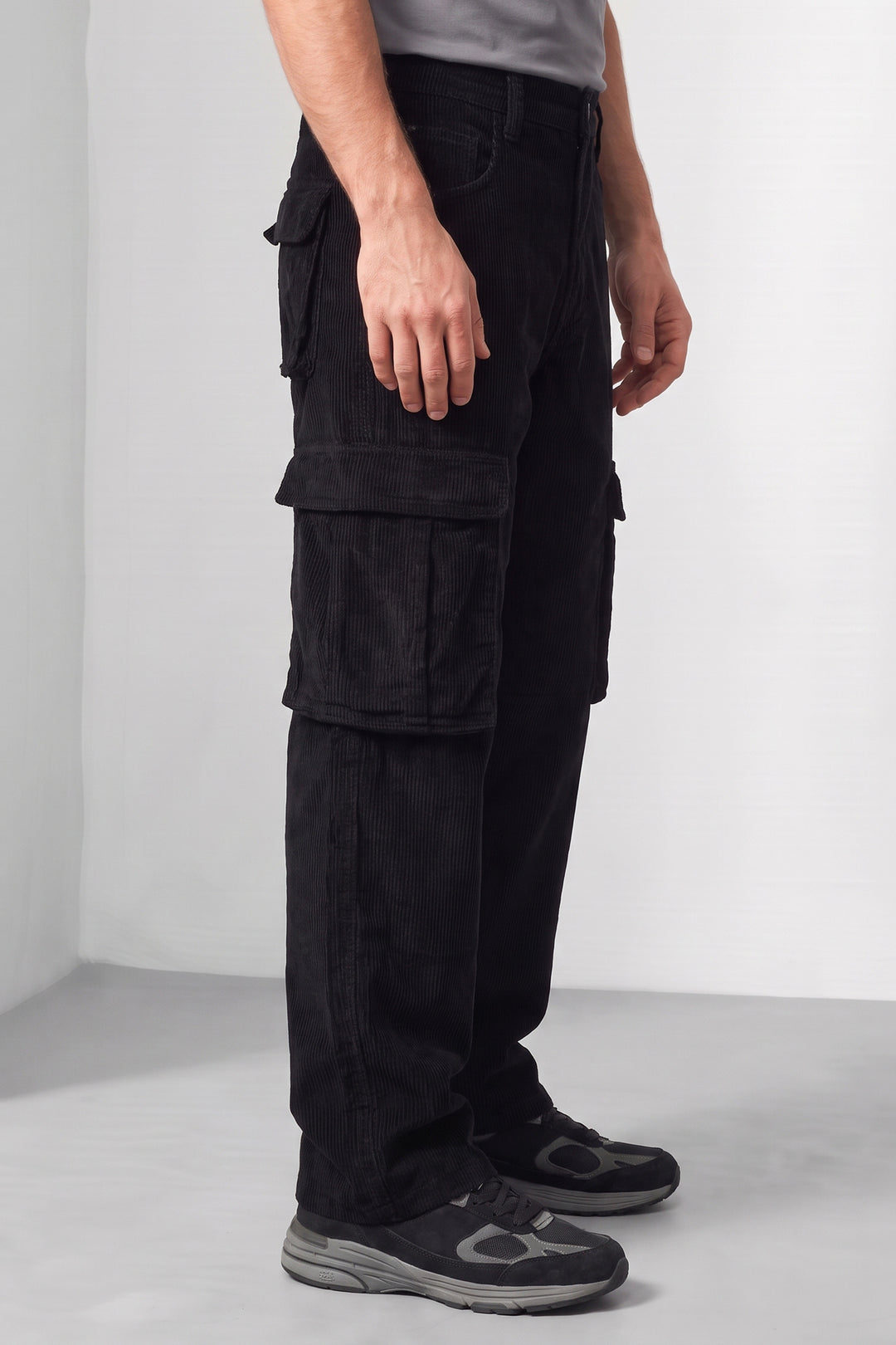 Black Premium Corduroy 6-Pocket Cargo Trousers