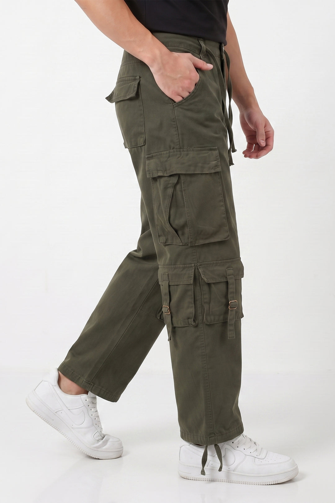 Gritstones Men's Green Utility 10 Pocket Cargo Pants