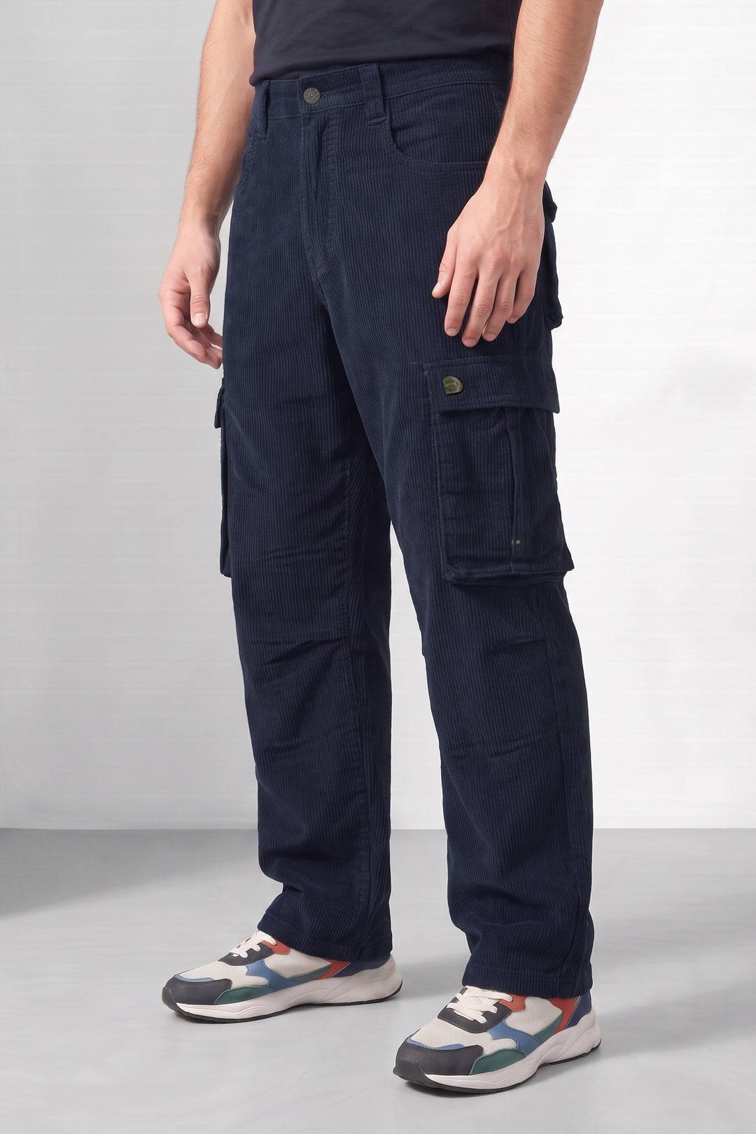 Navy Blue Premium Corduroy 6-Pocket Cargo Trousers