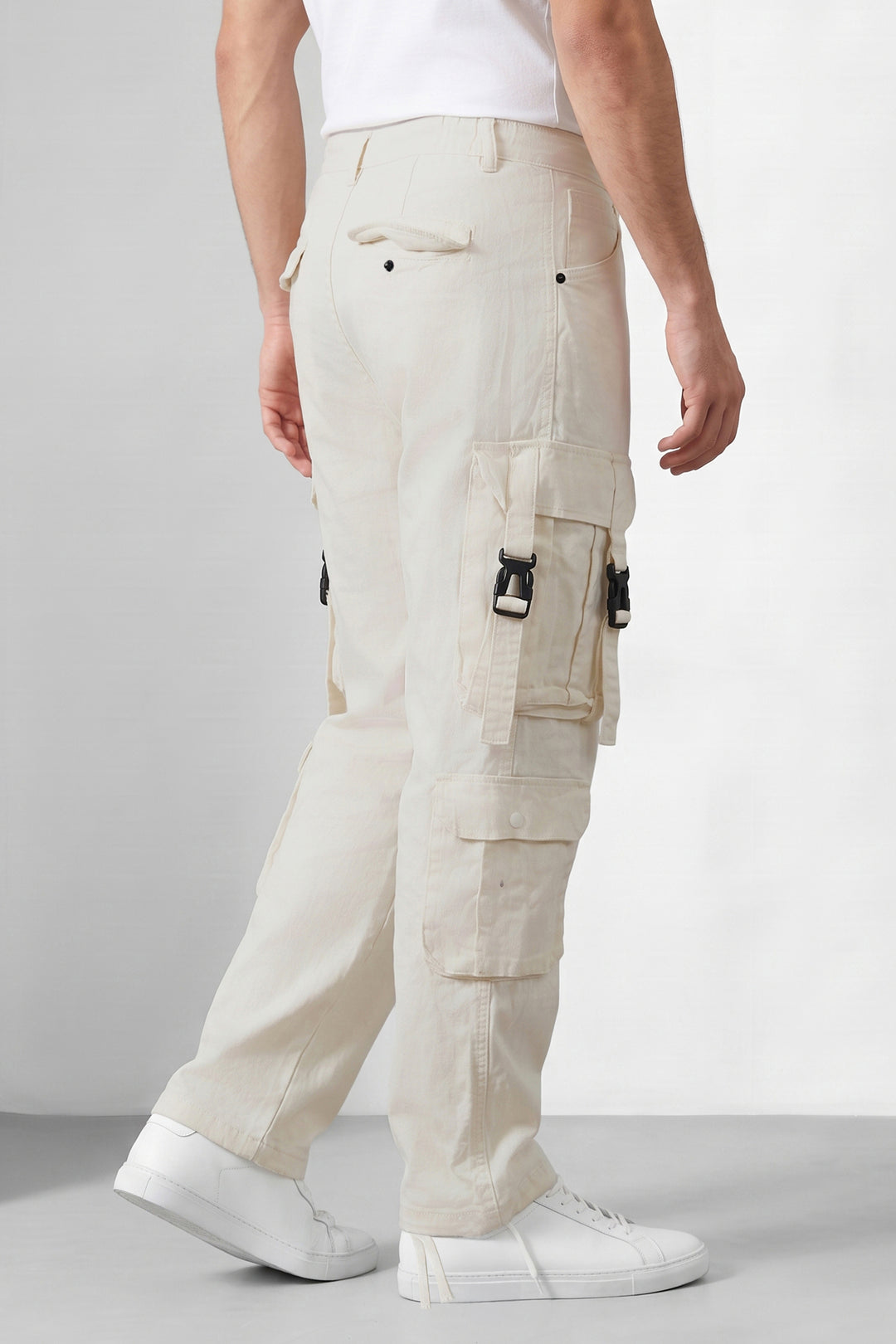 White Multi Mens 8 Pocket Cargo Pants
