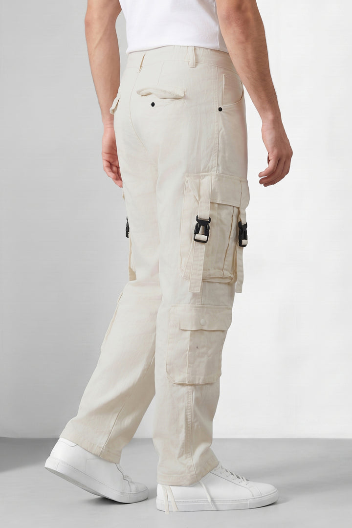 White Multi Mens 8 Pocket Cargo Pants