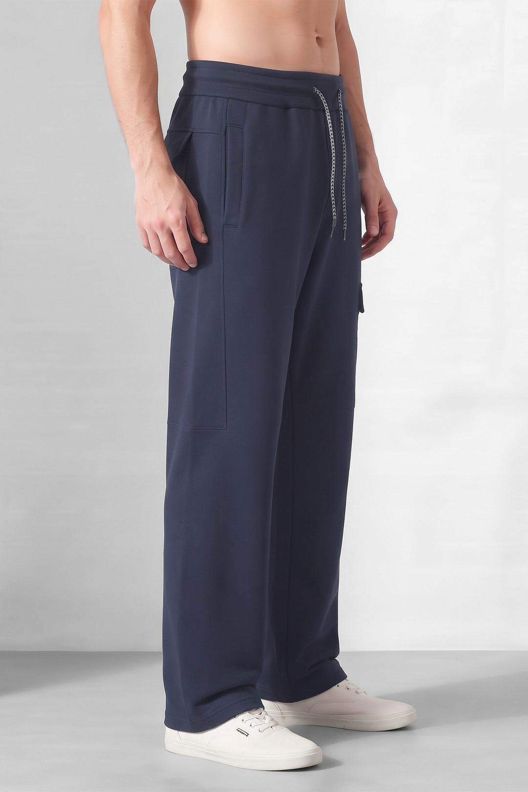 Navy Blue Men's Minimalist Street Style Track Pants