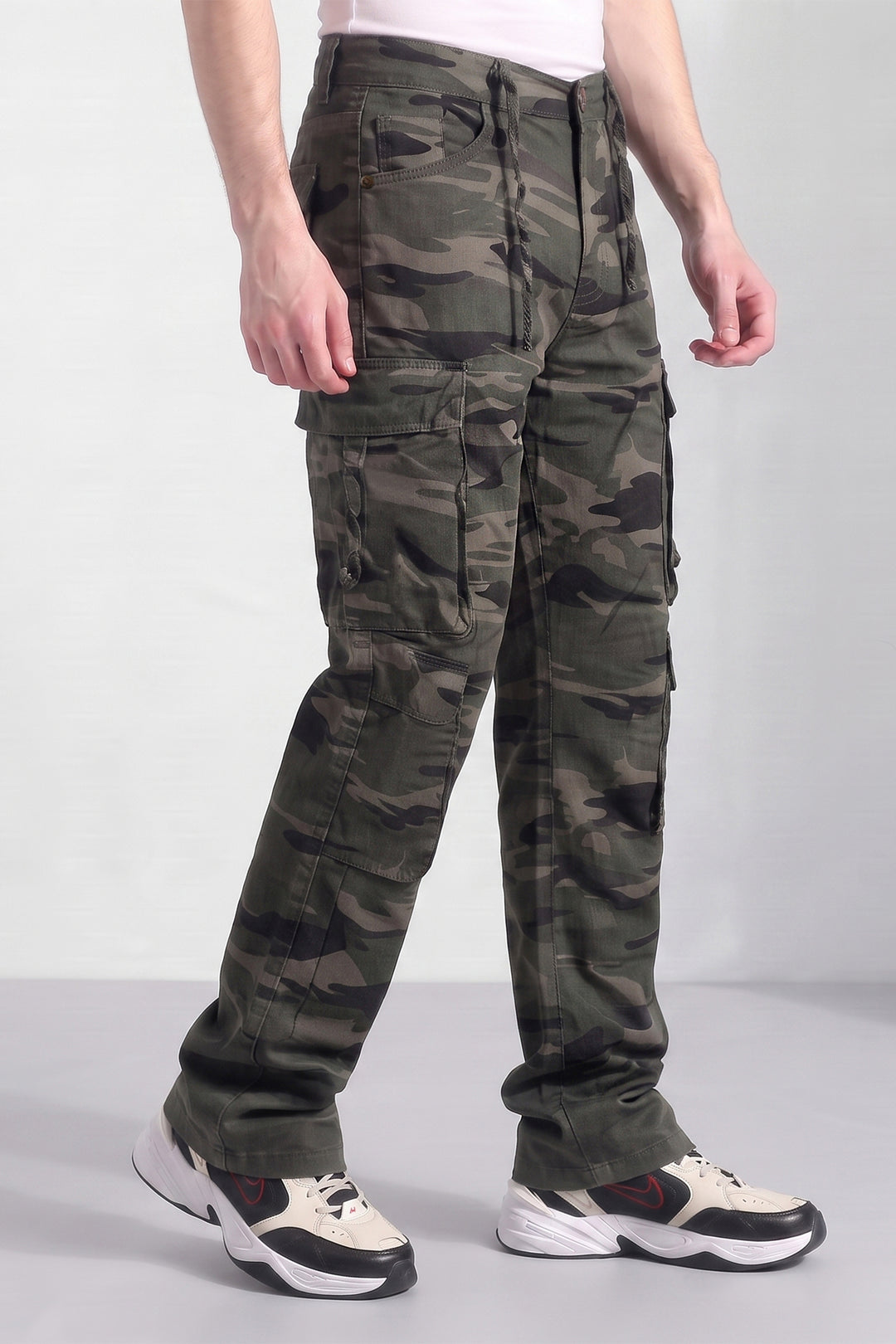 Olive Mens Camouflage 8-Pocket Cotton Cargo Pant