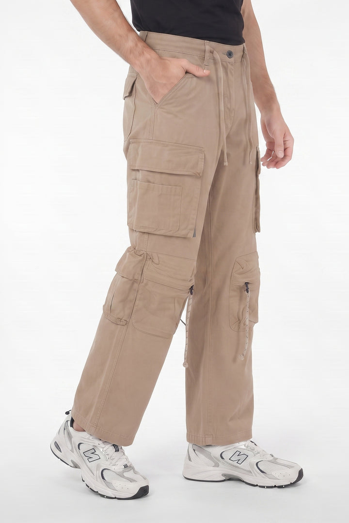 Gritstones Men's Cream Utility 10 Pocket Cargo Pants