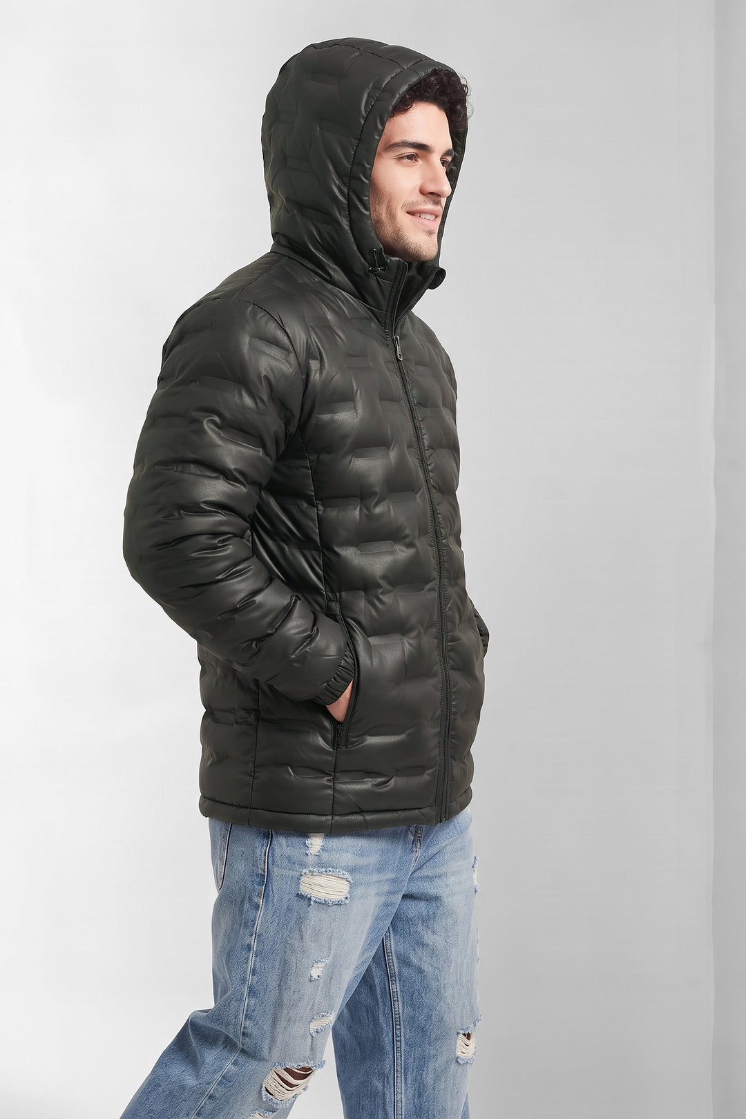 Black Designer Quilted Hooded Puffer Jacket