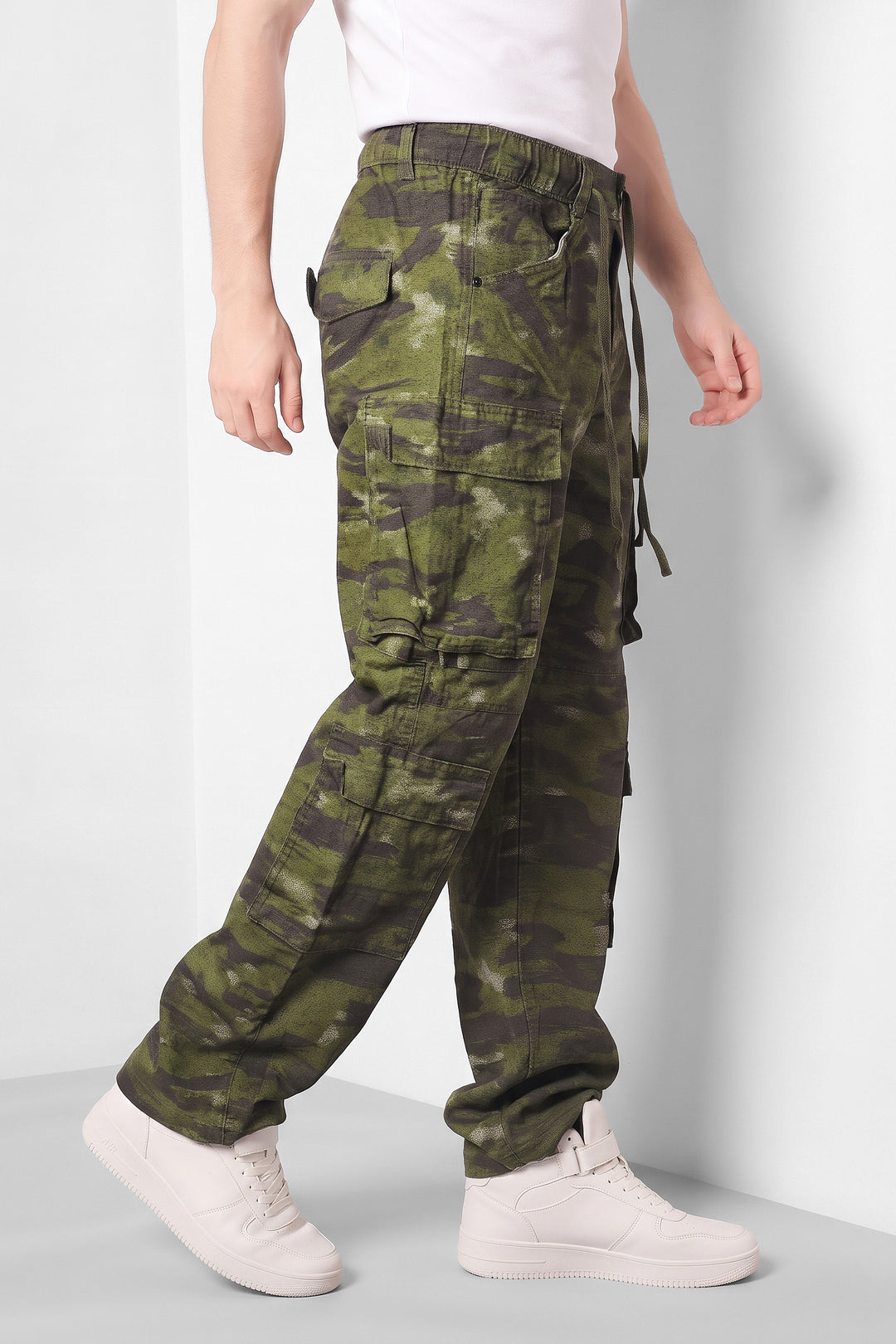 Green Camouflage Multi-Pocket Utility Cargo Trousers