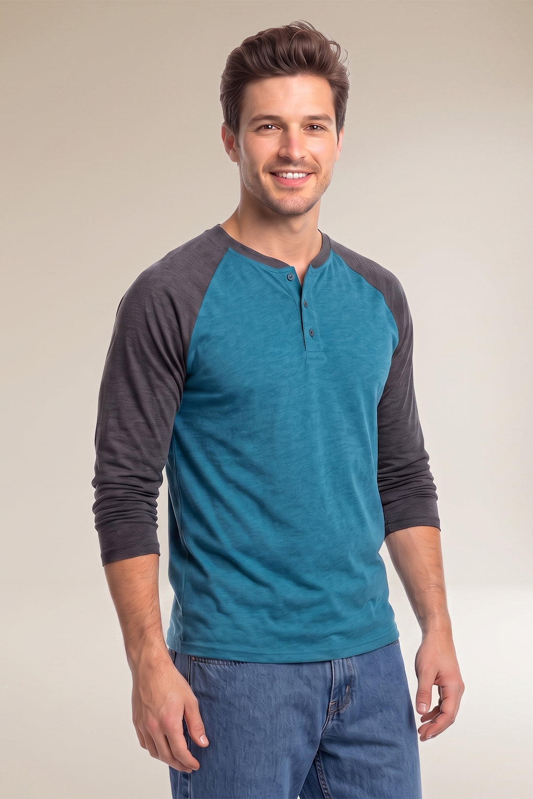 Raglan Color Blocked Henley T-Shirt