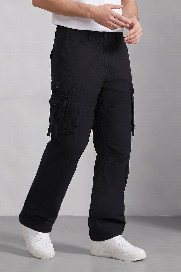Black 6 Pocket Tactical Cargo Pants Comfortable Casual Trousers