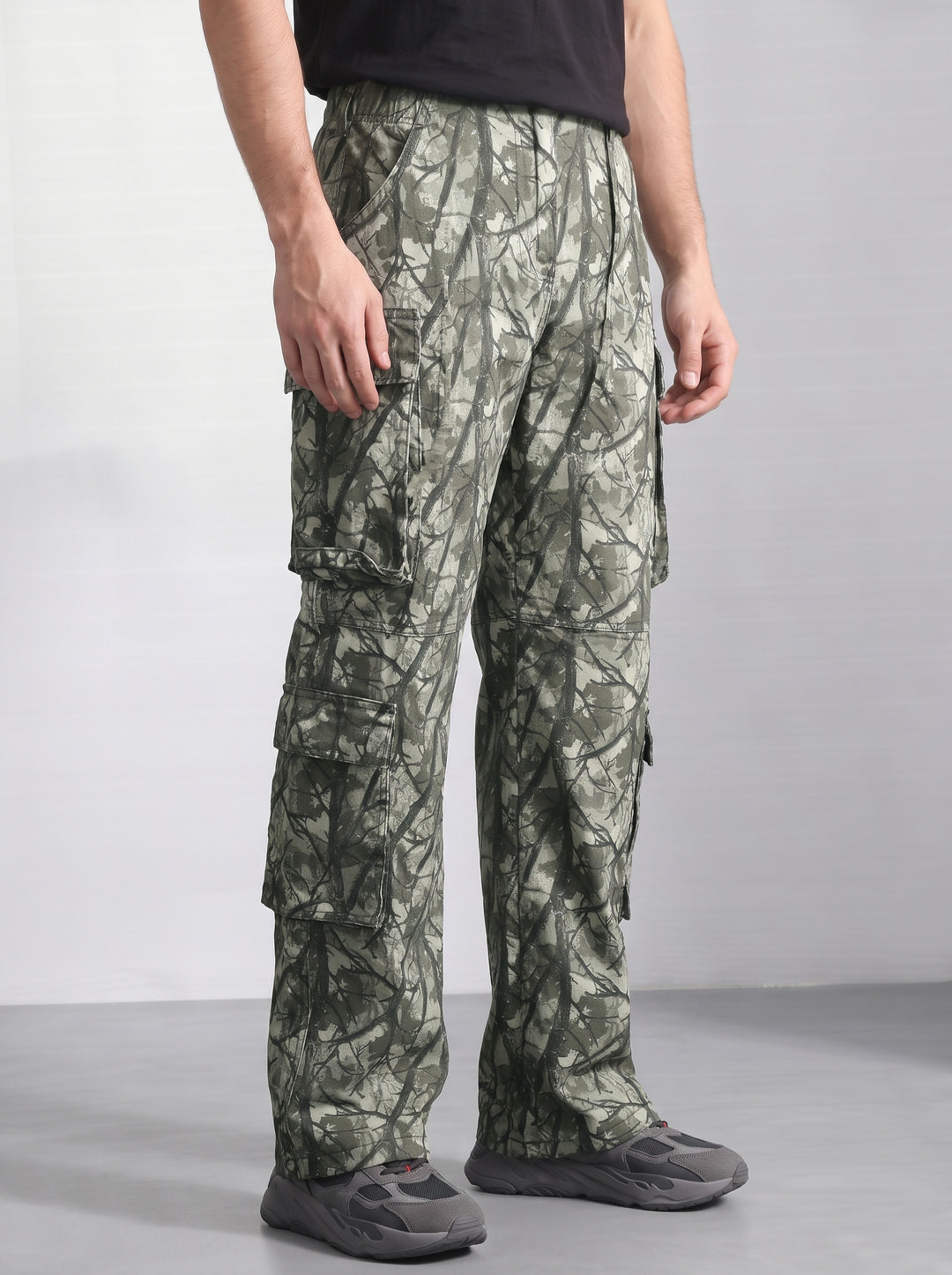 Grey Woodland Camouflage 8-Pocket Cargo Trousers