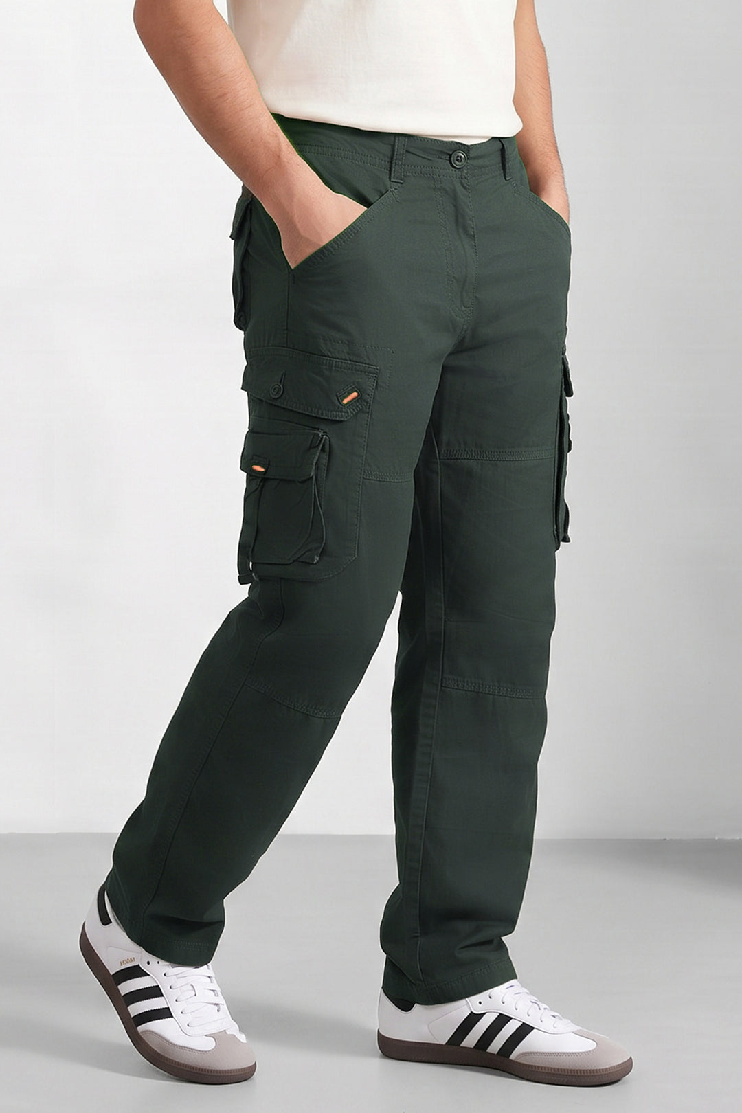 Olive Green 6 Pocket Tactical Cargo Pants Comfortable Casual Trousers