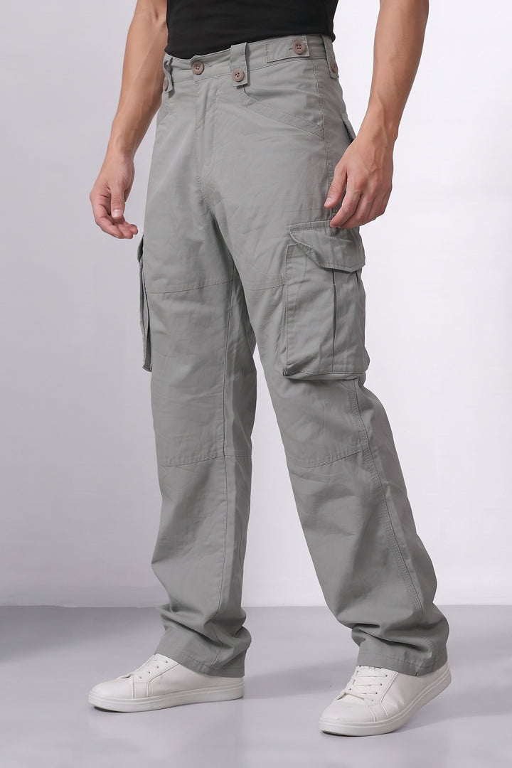 Grey Men 8 Multi Pocket Cotton Cargo Trousers