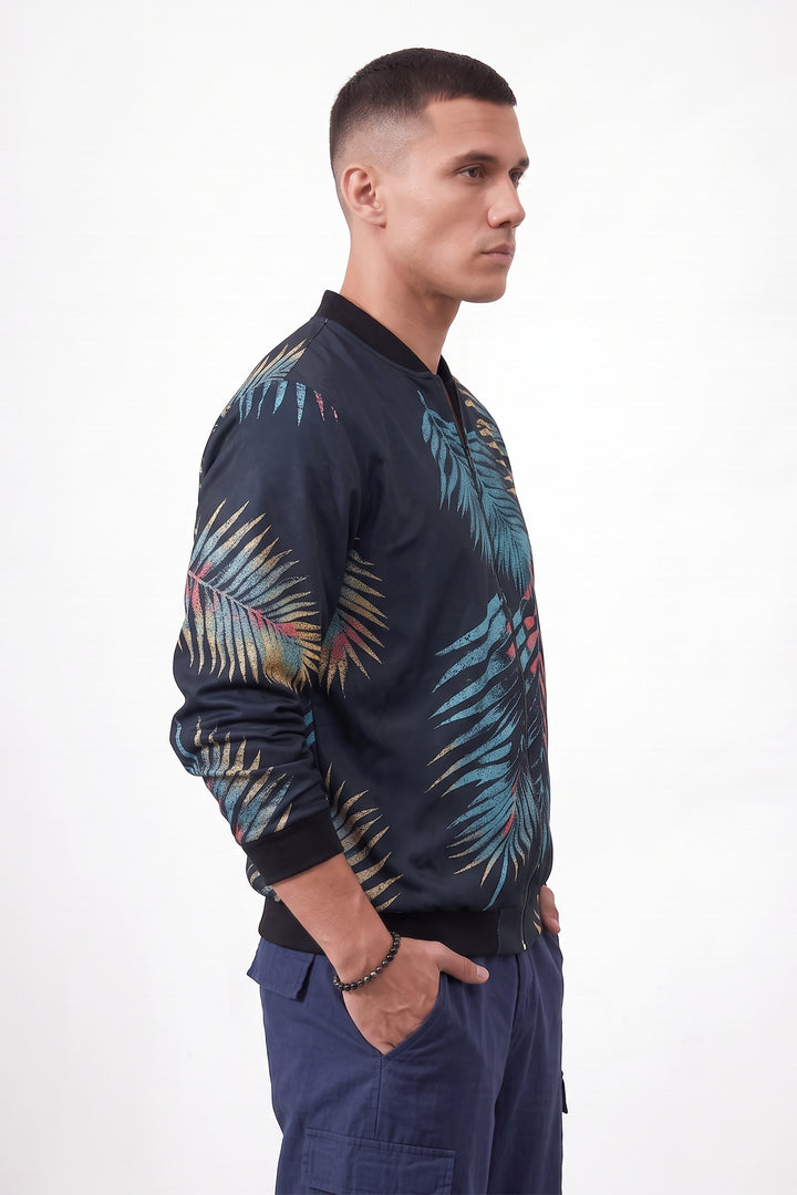 Black Leaf Digital Printed Bomber Jacket