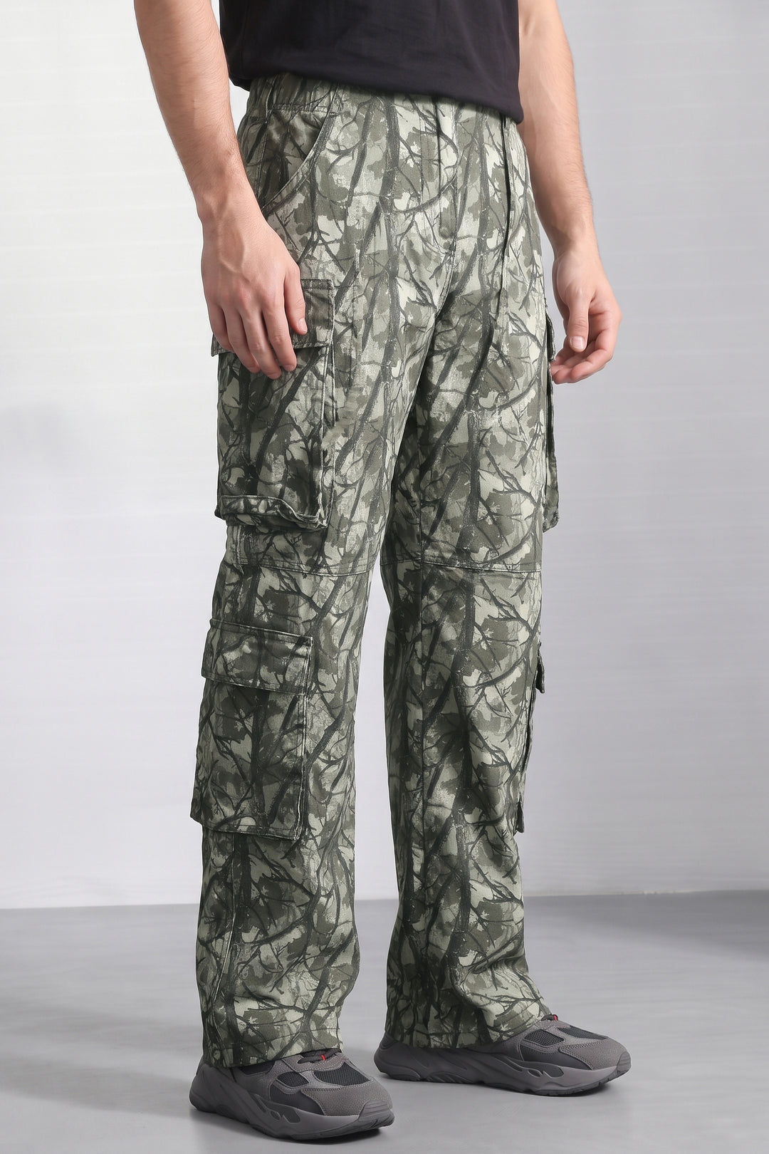 Grey Woodland Camouflage 8-Pocket Cargo Trousers