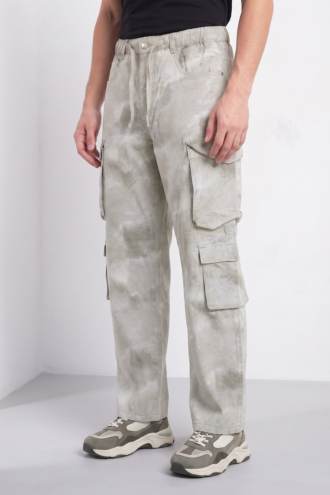 Light Grey Men’s 8 Pocket Cargo Pants | Multi-Pocket Utility Trousers | Regular Fit Casual Cargo Pants