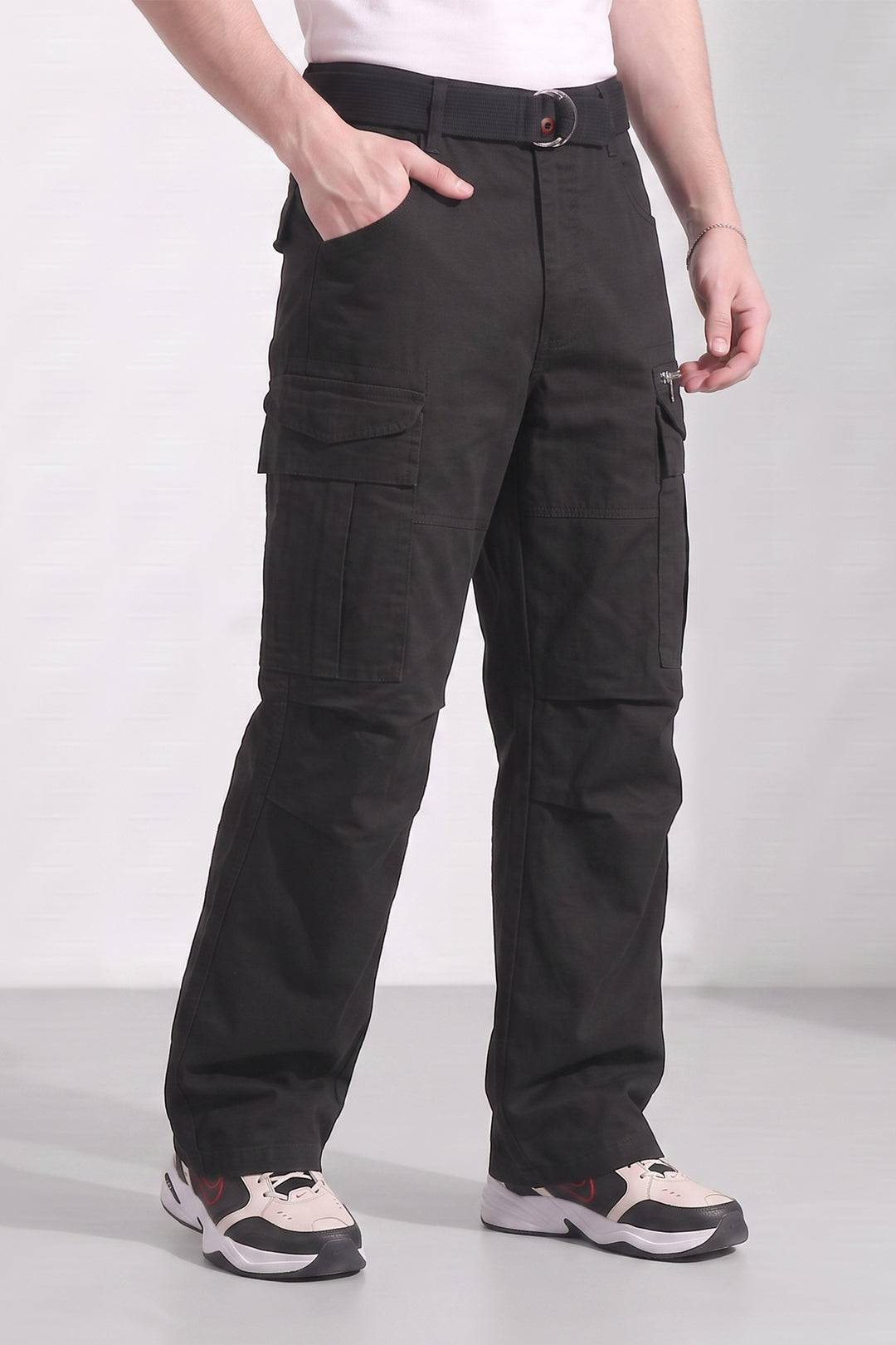 Black 6 Pocket Tactical Cargo Pants Comfortable Casual Trousers
